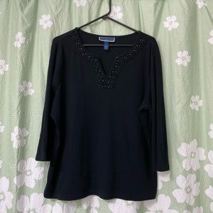Karen Scott 100% cotton black sequin top